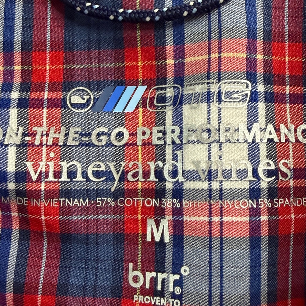 Vineyard Vines On-The-Go Performance Plaid Shirt Mens Medium Red White Blue brrr - Picture 2 of 9
